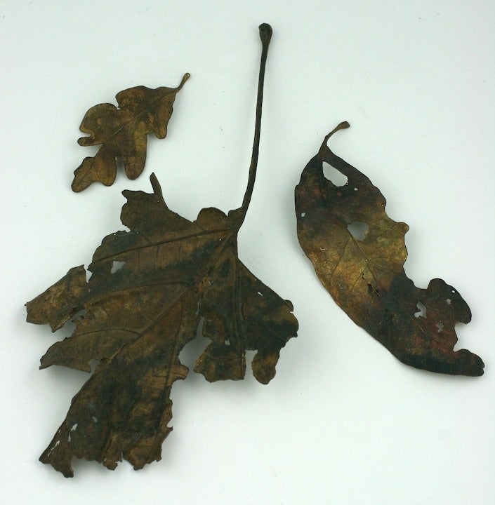 Small bronze leaf brooch cast in the lost wax process by award winning jeweler John Iverson. Iverson finds forms which are then cast in the lost wax process. Each item is unique and represents his forays into 