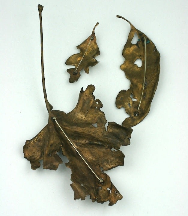 John Iversen Patinated Bronze Leaf Brooch In Excellent Condition In New York, NY