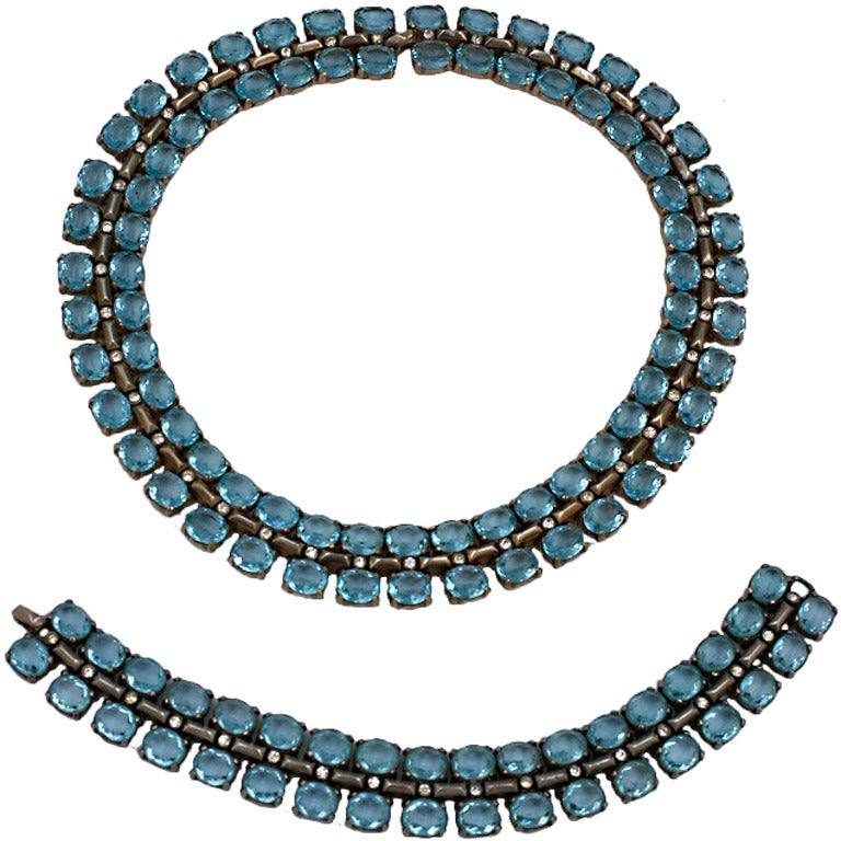 Trifari Retro Aquamarine Parure For Sale