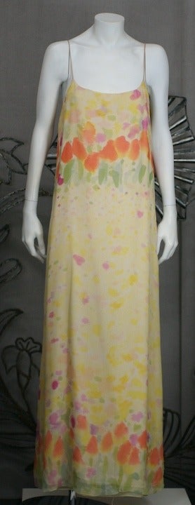 Women's Halston Hand Painted Silk Chiffon Tulips For Sale