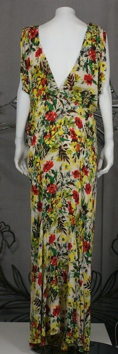 Brown Floral 1930's Draped Evening Dress