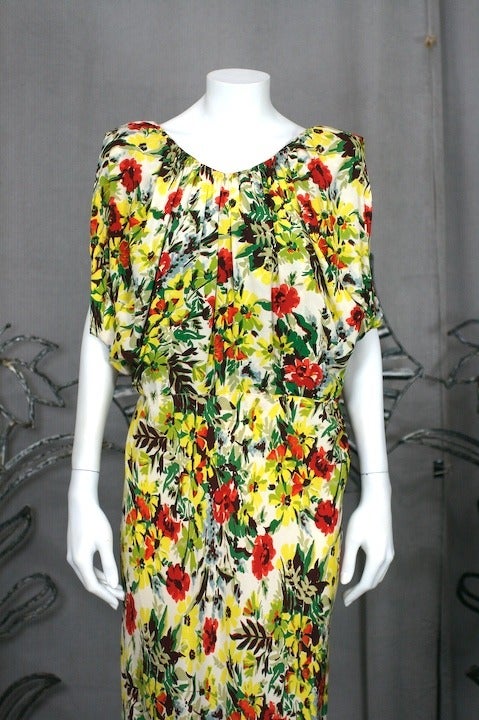 Floral 1930's Draped Evening Dress In Excellent Condition In New York, NY