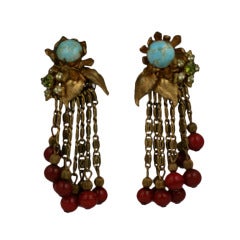 MIriam Haskell Turquoise Flower Cascade Earrings 11