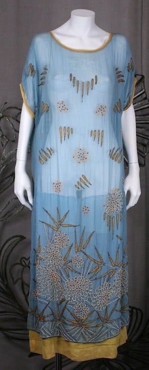 1920's Embroidered Day Dress. House of Adair In Excellent Condition In New York, NY