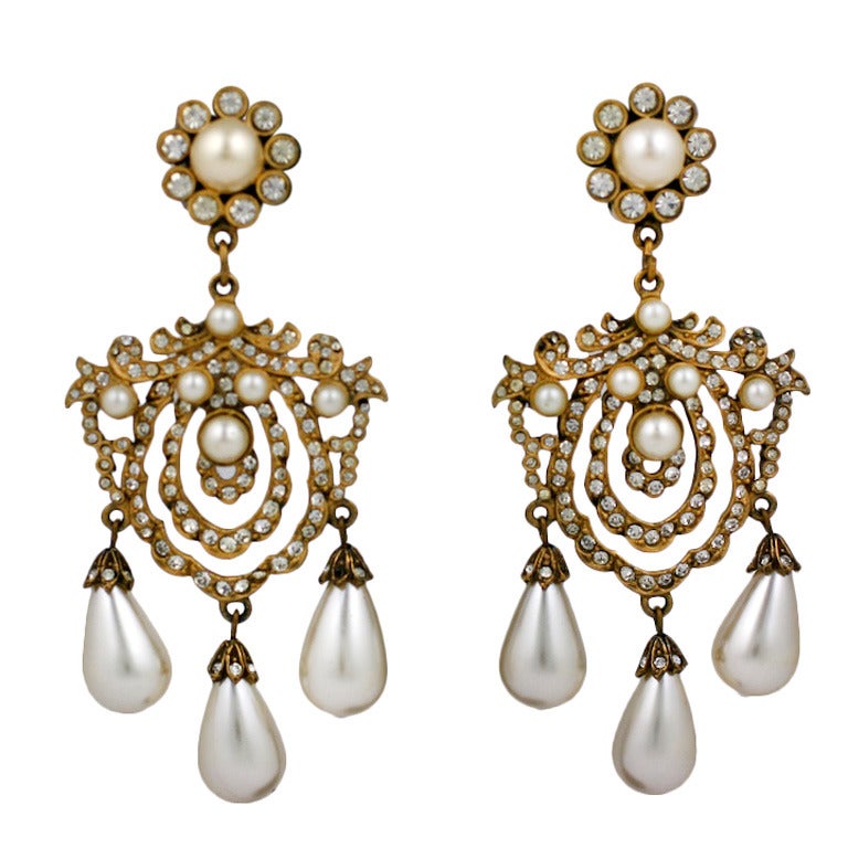 Kenneth Jay Lane Pearl Girandole Pearl Earrings