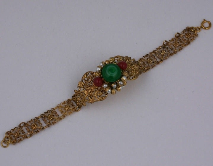 Unusual Louis Rousselet Gilt and Pate de Verre Link Bracelet