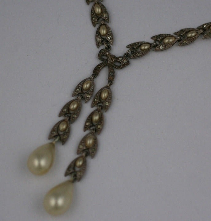 Art Deco Pearl and Crystal Paste  Link Necklace In Excellent Condition For Sale In New York, NY