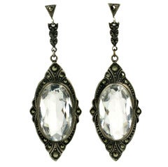 Antique Deco Marcasite and Rock Crystal Earrings