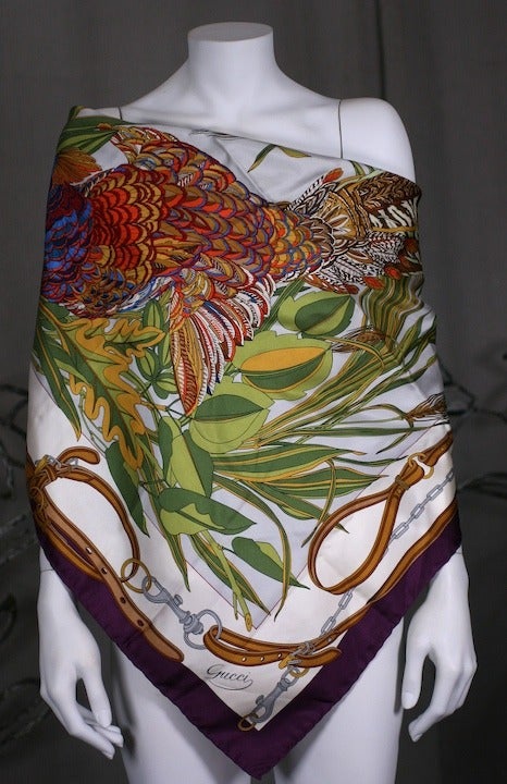 Gucci Silk Pheasant Scarf In Excellent Condition In New York, NY