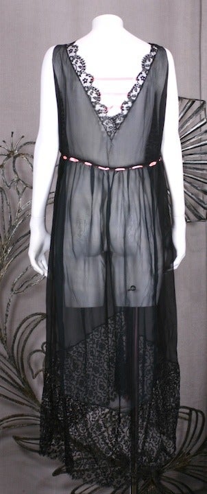 Women's 1920's Chiffon and Lace Dip Hem Gown For Sale