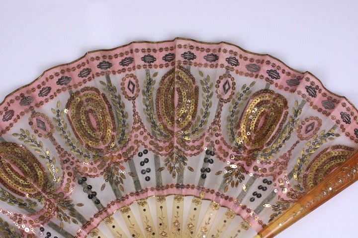 French Tortoise Pique and Sequin Silk Fan