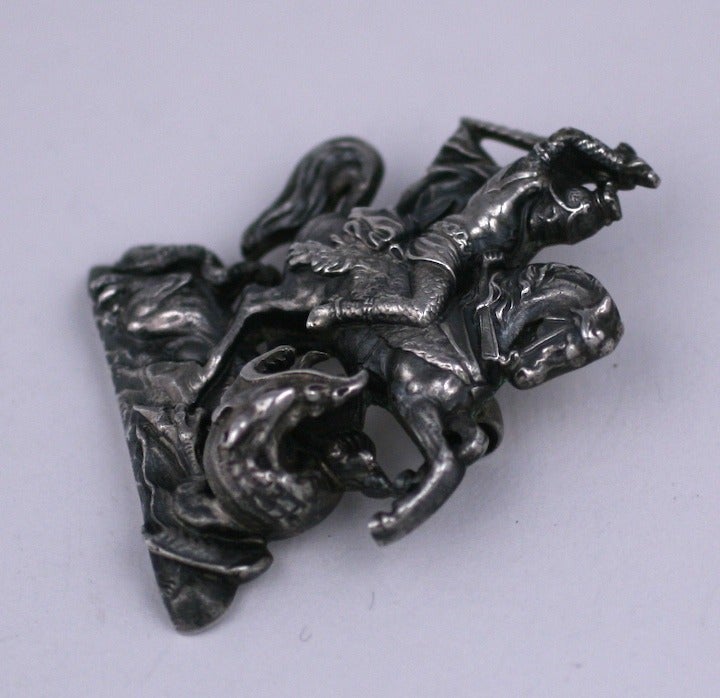 Art Nouveau Victorian Brooch depicting St. George Slaying the Dagon