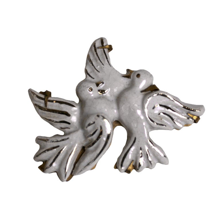 Jean Clement Glazed Terracotta Dove Brooch c1930s For Sale