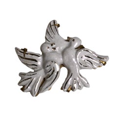 Vintage Jean Clement Glazed Terracotta Dove Brooch c1930s