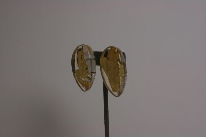 Monies Lucite and Gold Leaf Earrings In Excellent Condition In New York, NY