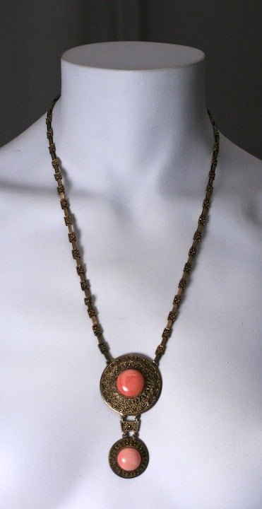 Victorian Etruscan Coral Cab Necklace For Sale