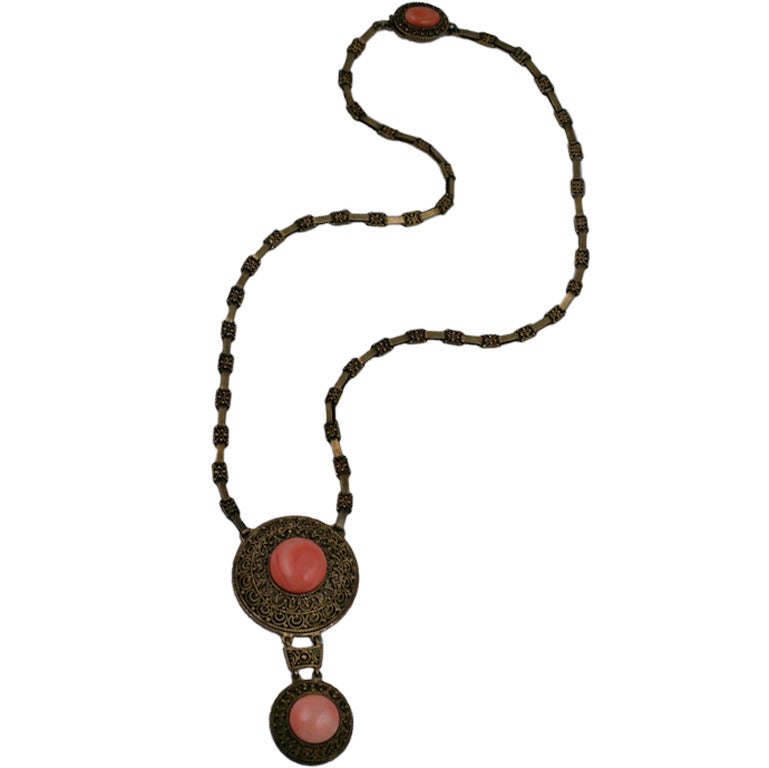 Etruscan Coral Cab Necklace For Sale