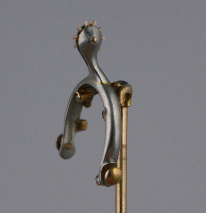 Victorian Spur Motif Stickpin with Diamonds In Excellent Condition For Sale In New York, NY
