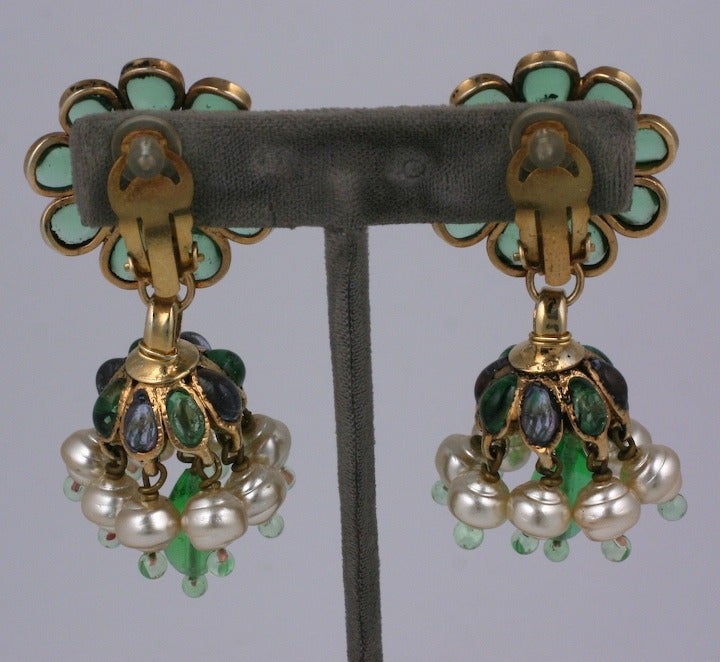 Chanel Anglo Indian Tiered Gripoix Earrings In Excellent Condition In New York, NY