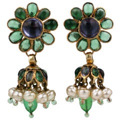 Vintage Chanel Anglo Indian Tiered Gripoix Earrings