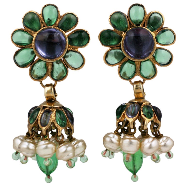 Chanel Anglo Indian Tiered Gripoix Earrings