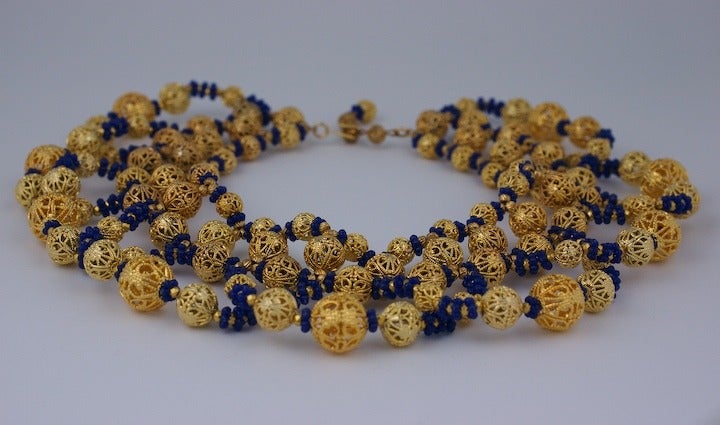 Huge Gilt Filigree and Sapphire Glass Collar In Excellent Condition For Sale In New York, NY