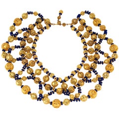 Huge Gilt Filigree and Sapphire Glass Collar