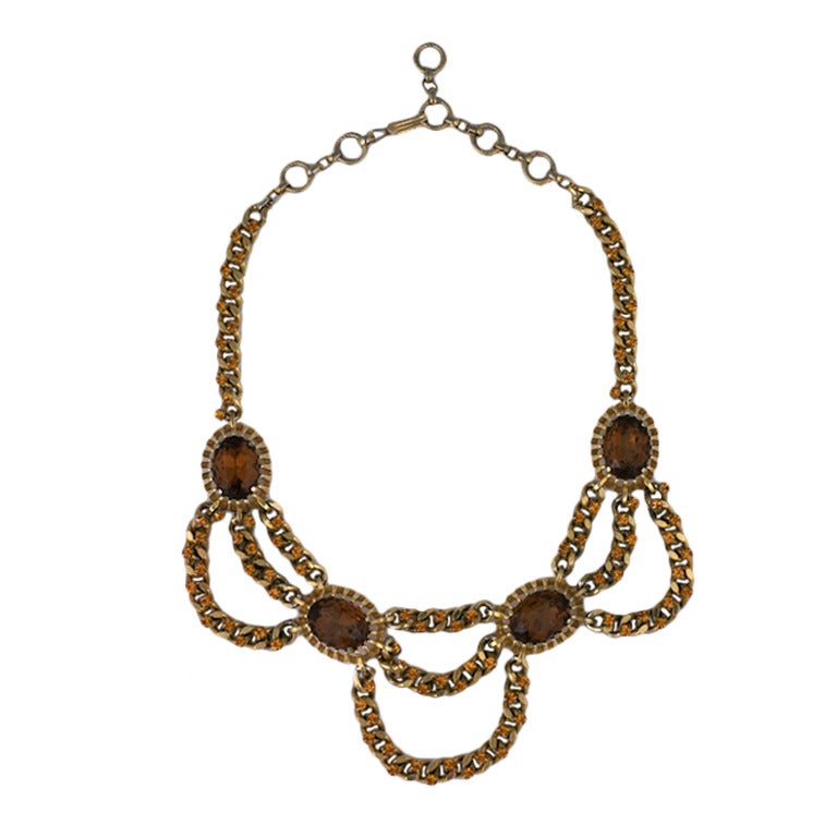 Schiaparelli Citrine Studded Swag Chain Necklace For Sale