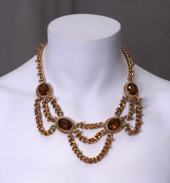 Schiaparelli Collana con catena Swag tempestata di citrini In condizioni buone in vendita a New York, NY