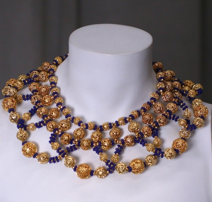 Women's Huge Gilt Filigree and Sapphire Glass Collar For Sale