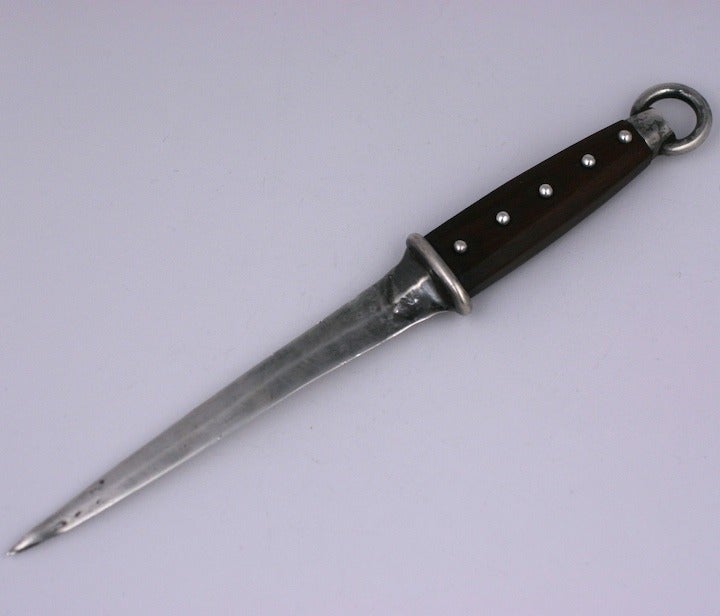 Elegant Spratling Sterling and Wood Letter Opener from the 1940's Mexico. Rosewood inset with sterling spheres and loop finial. 8.5