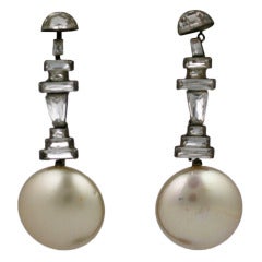 Deco Step Baguette Paste and Pearl Earrings