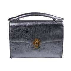 Vintage Silver Leather Bumble Bee Evening Bag