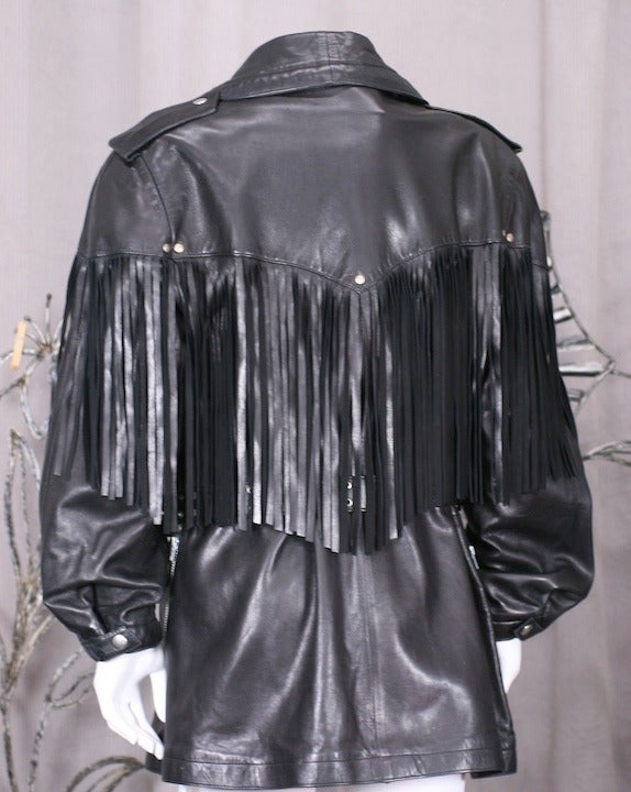 Black Claude Montana Fringed Moto Jacket For Sale