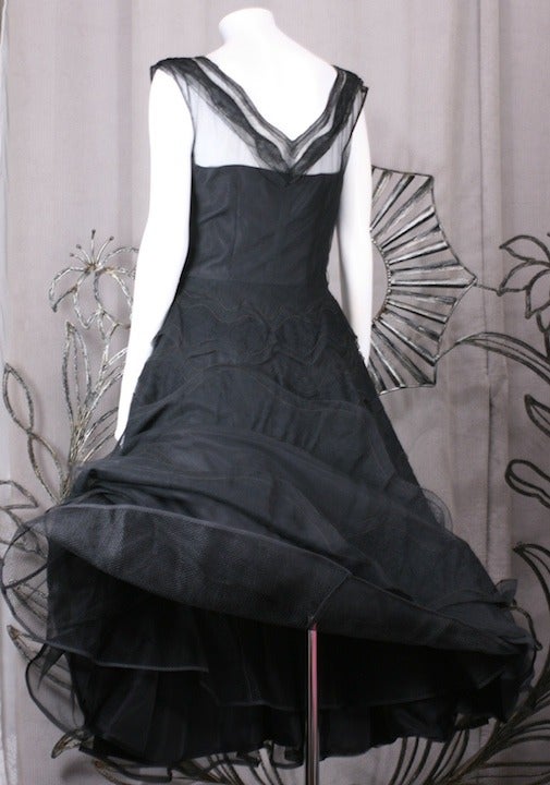 Black Glamorous Wavy Lace Ruffle Dress For Sale