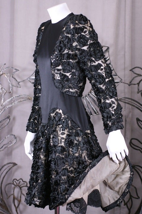 Geoffrey Beene Black Satin and Soutache Dance Dress In Excellent Condition For Sale In New York, NY