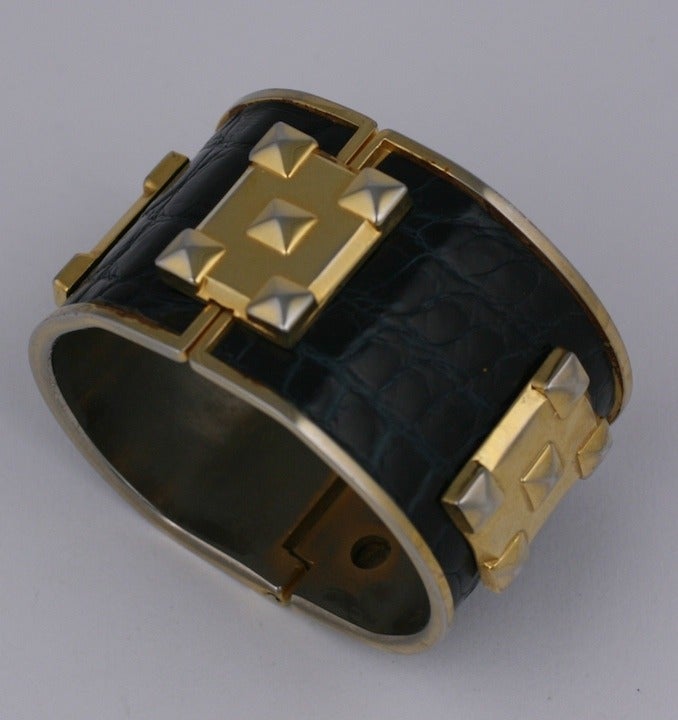 French Gilt Nail Head and Alligator Hinged Cuff