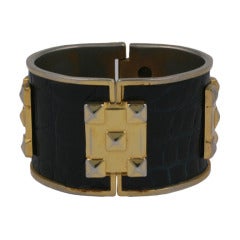 French Gilt Nail Head and Alligator Hinged Cuff