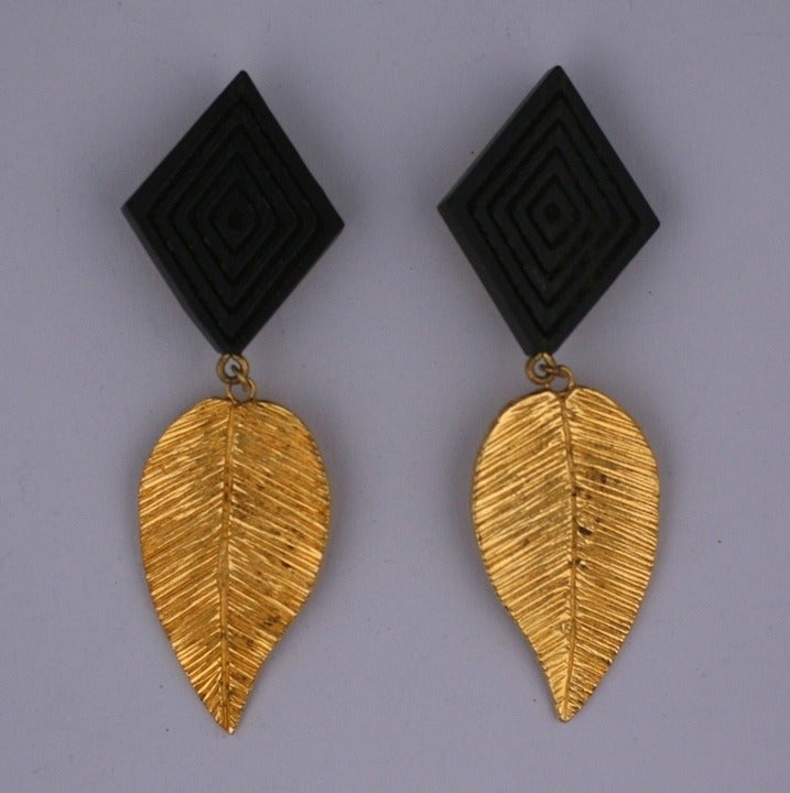 Women's YSL Wood and Gilt Leaf Earrings