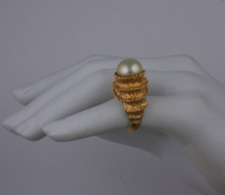 Women's Carven Pearl & Gilt Temple Ring For Sale