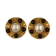 Chanel Faux Pearl and Pate de Verre Earrings