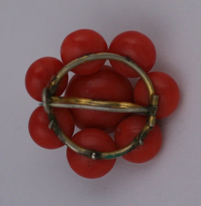 Victorian Coral Button Brooch In Excellent Condition In New York, NY