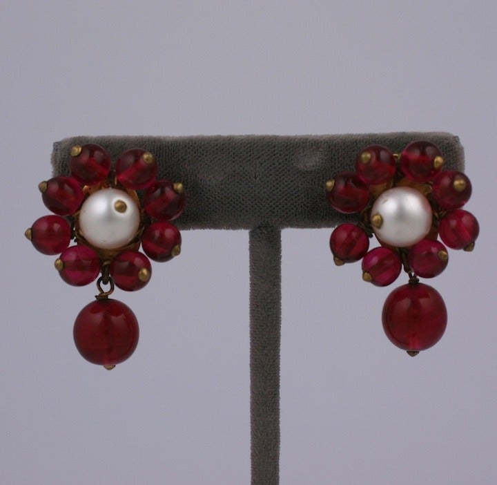 Chanel Maison Gripoix for Chanel  Orecchini con perle e rubini 1930