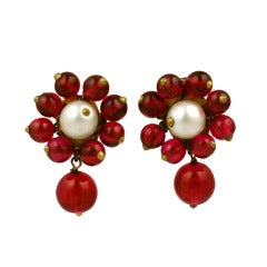 Chanel Maison Gripoix  Pearl and Ruby Earclips 1930s