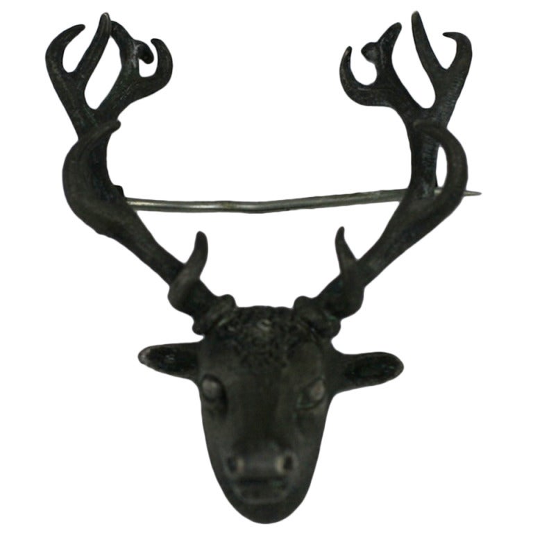 19th Century Silver Elk Brooch For Sale