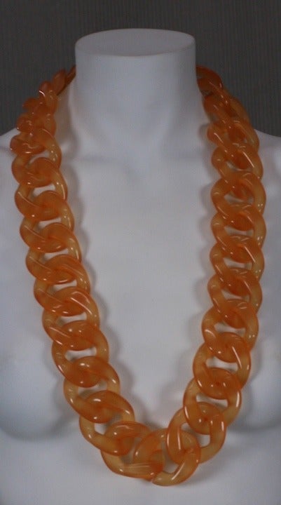 Attractive, chunky curb link chain necklace in faux blond tortoise circa 1980's. Italy, Excellent condition. 34