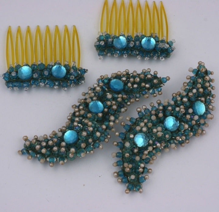 French Embroidered Combs and Brooches In Excellent Condition For Sale In New York, NY