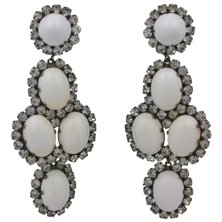 Kenneth Jay Lane Paste and Milk Cab Earrings For Sale