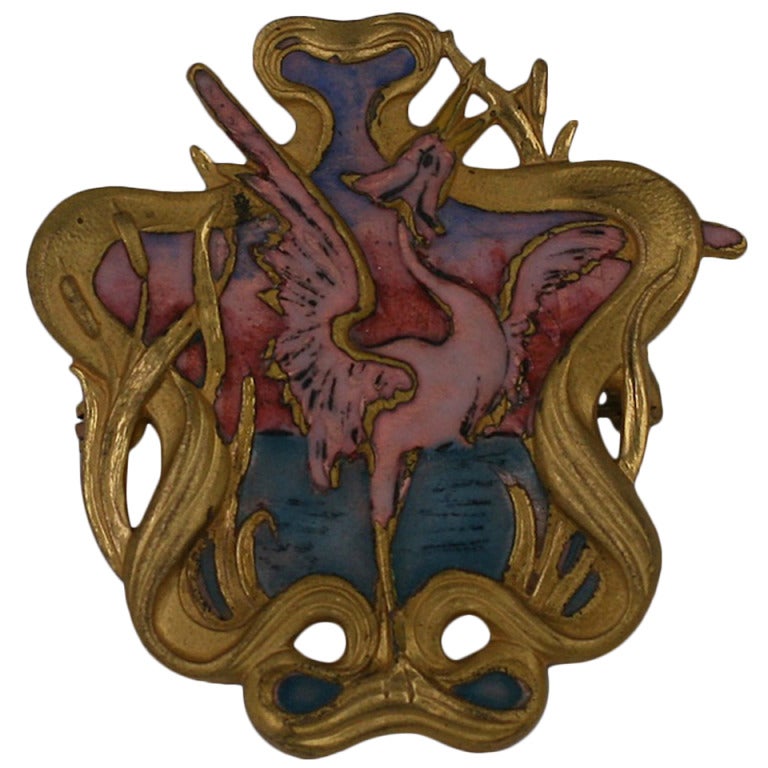 Broche Art Nouveau Piel Frères – Émail Cloisonné Et Métal Argenté (Circa 1900)