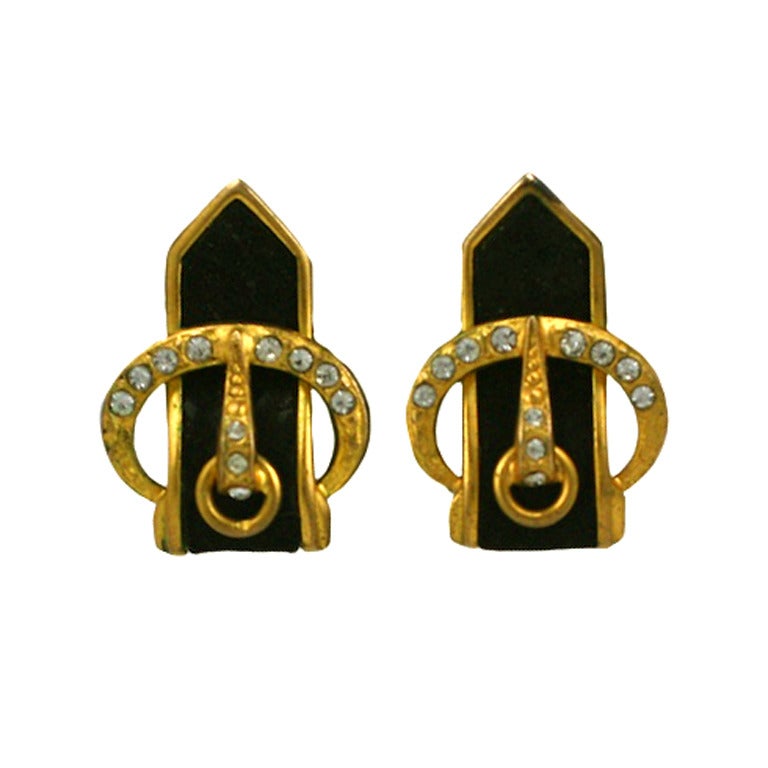 French Art Deco Suede Buckle Earrings For Sale